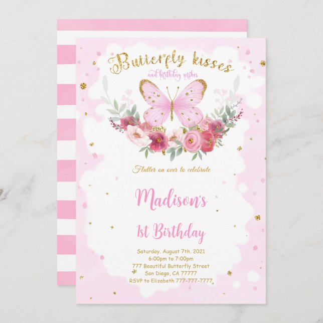 Editable Butterfly Birthday Invitation (Front/Back)