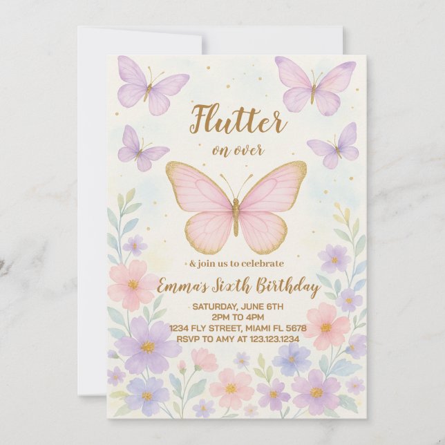 Editable Butterfly Birthday Invitation for Girls (Front)