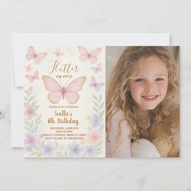 Editable Butterfly Birthday Party Invitation (Front)