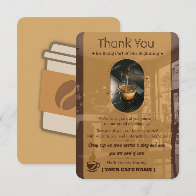 Editable Cafe Opening Invitation Thank You Card (Front/Back)