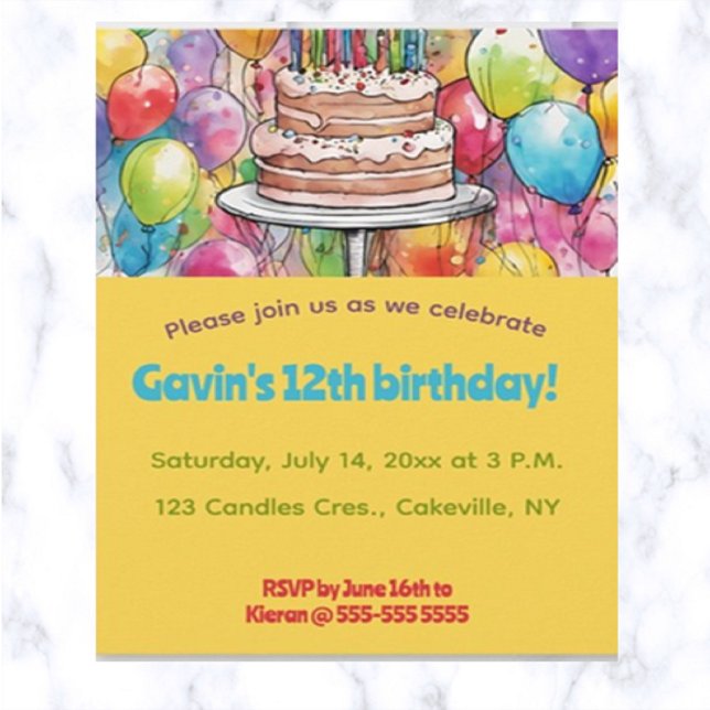 Editable Cake and Balloons Birthday Invitation (Creator Uploaded)