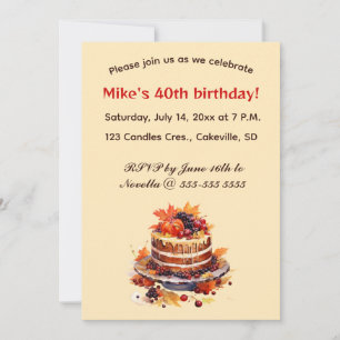 Editable Cake and Berries Birthday Invitation