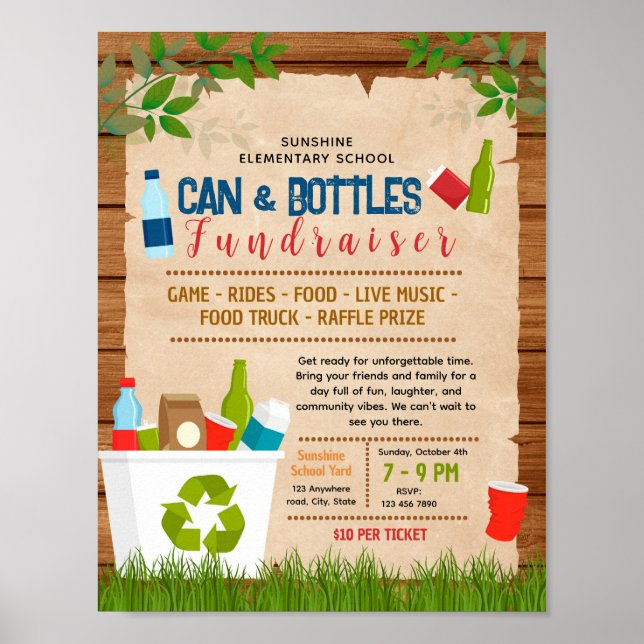 Editable can and bottles fundraiser flyer poster (Front)