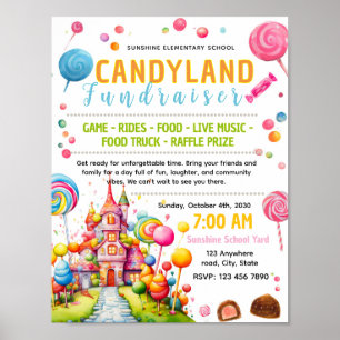Editable candyland fundraiser flyer poster