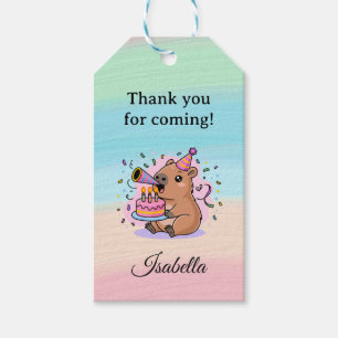 Editable Capybara Birthday Sticker Cute Kids Party Gift Tags