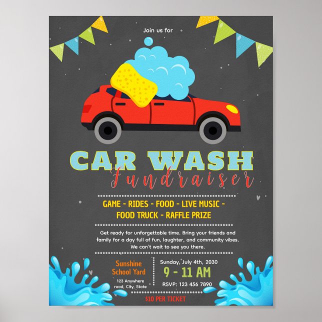 Editable car wash fundraiser flyer poster (Front)