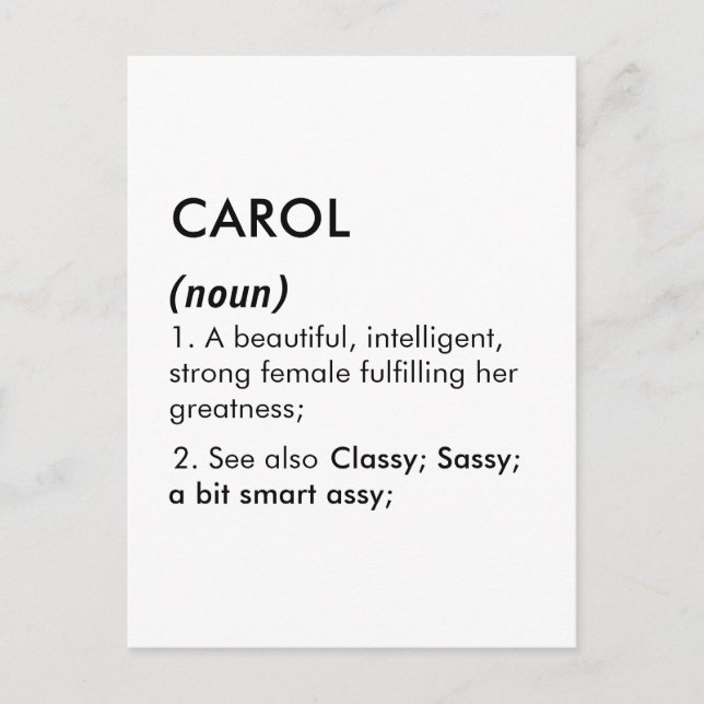 Editable Carol name definition, custom name Postcard (Front)