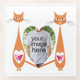 Editable Cat Love Heart – Custom Design Glass Coaster