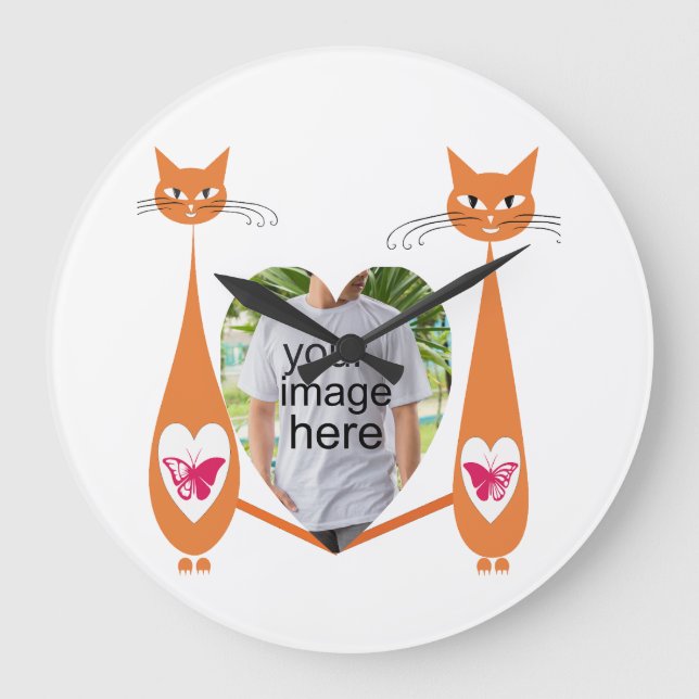 Editable Cat Love Heart – Custom Design Large Clock (Front)