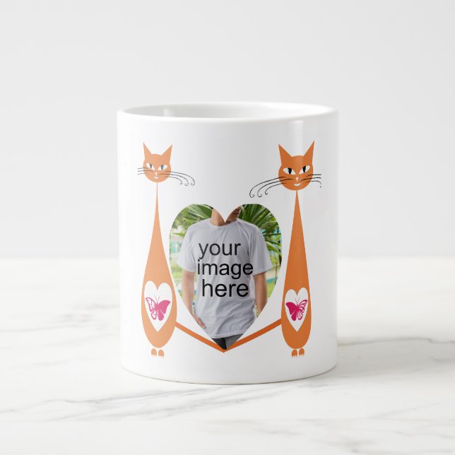 Editable Cat Love Heart – Custom Design Large Coffee Mug (Front)
