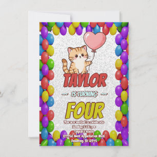 Editable Cat-Themed Birthday Invitation Balloons