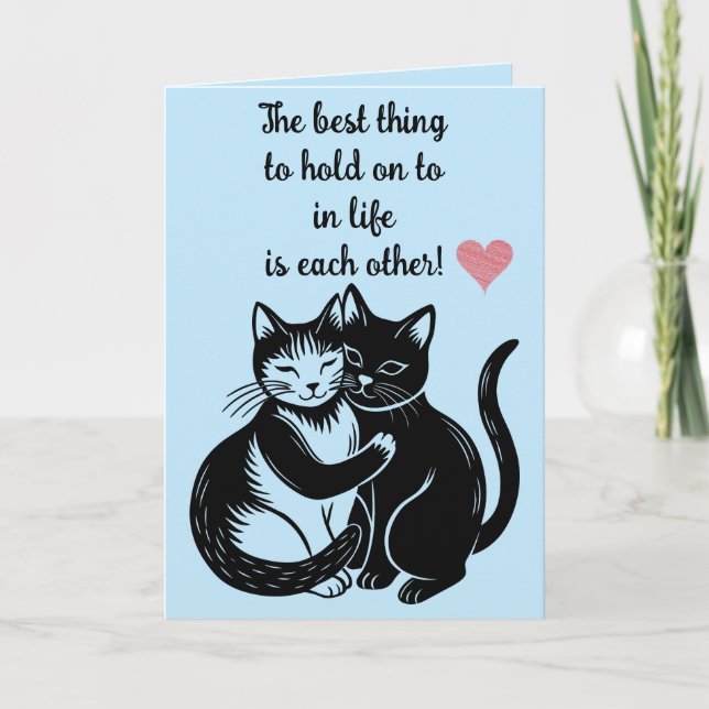 Editable Cats Hugging Valentine's Day Card (Front)