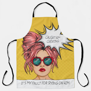 Editable Caught Him Cheating Pop Art Apron