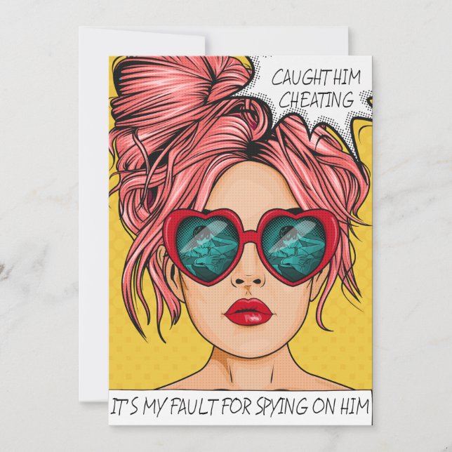 Editable Caught Him Cheating Pop Art T-Shirt Invitation (Front)