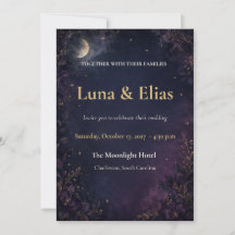 Editable Celestial Gothic Moon Wedding Invitation