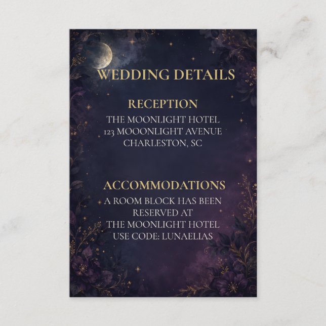 Editable Celestial Gothic Wedding Details Enclosur Enclosure Card (Front)