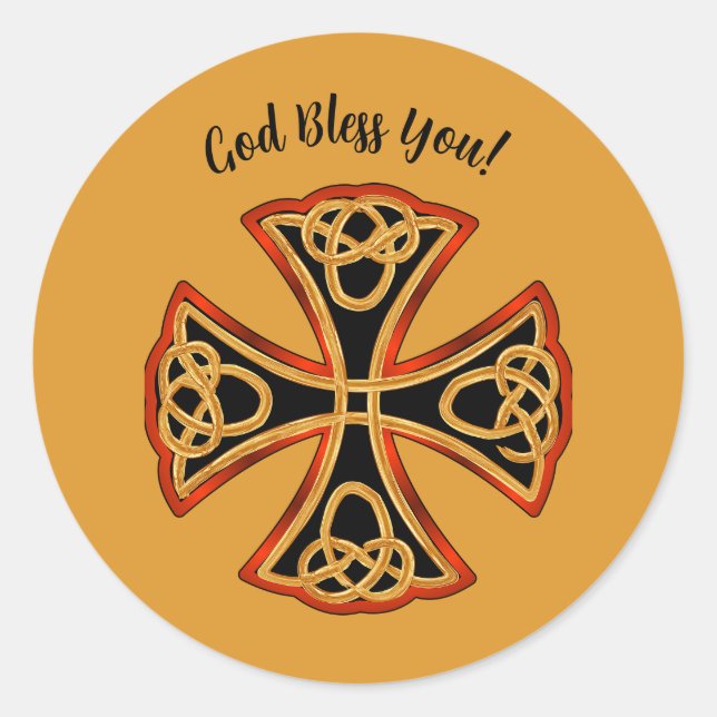 Editable Celtic Cross God Bless You Classic Round Sticker (Front)