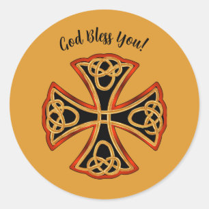 Editable Celtic Cross God Bless You Classic Round Sticker