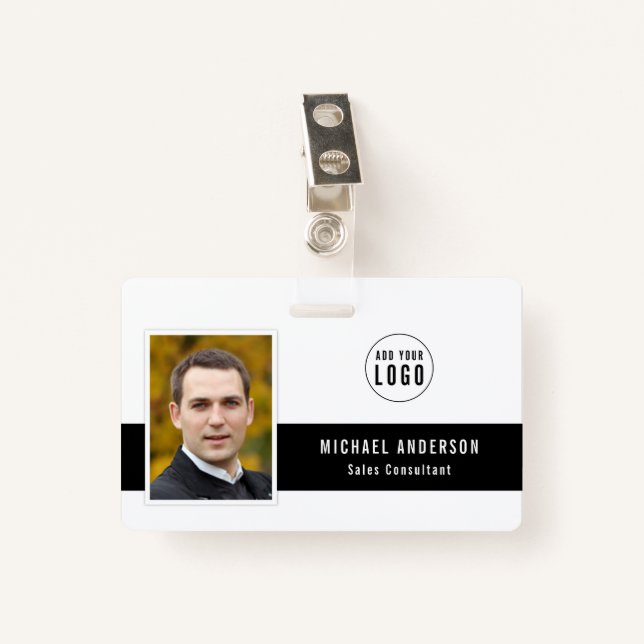 Editable Centre Colour Add Your Logo Photo Name ID Badge (Front with Clip)