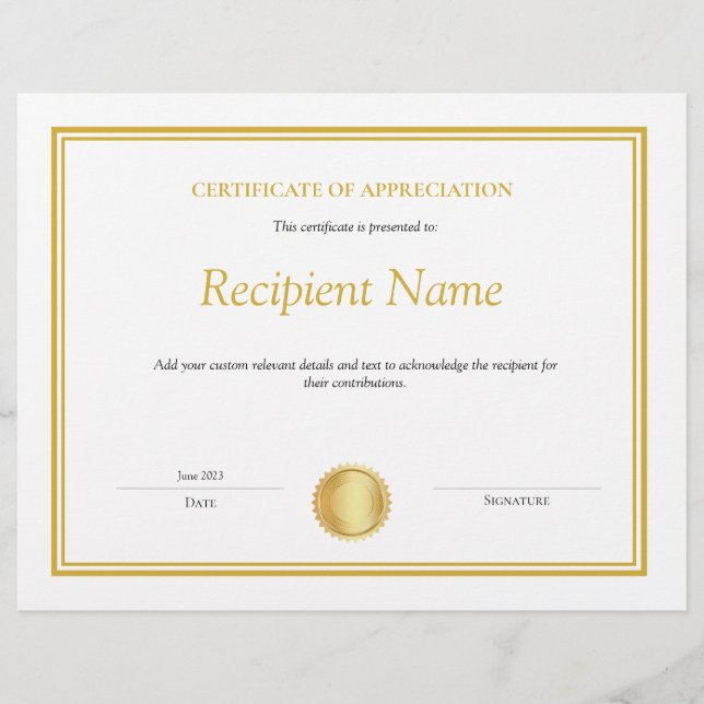 Editable Certificate of Appreciation (Front)