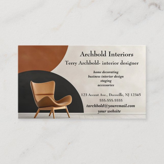 Editable Chair Interior Designer Business Card (Front)
