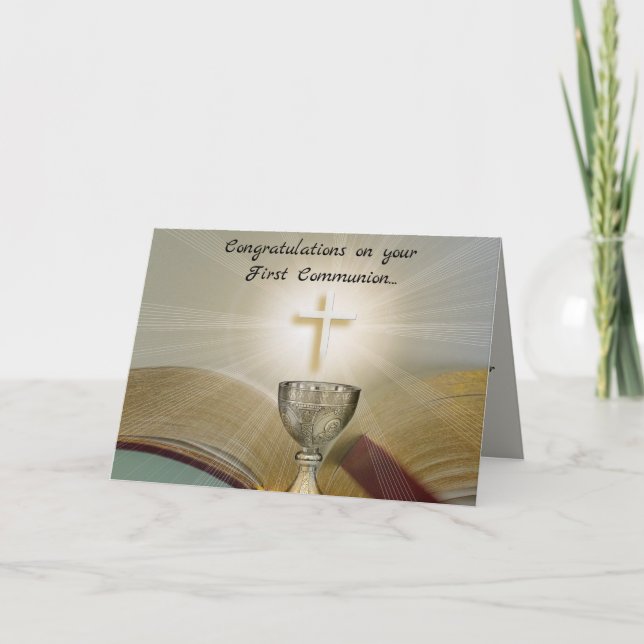 Editable Chalice and Cross First Communion Card (Front)