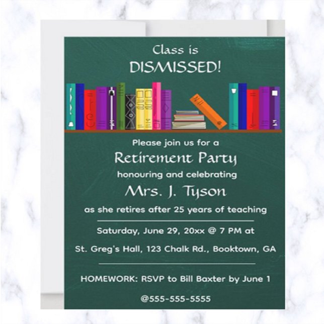 Editable Chalkboard Teacher's Retirement Party Inv Invitation (Creator Uploaded)
