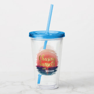 Editable Chasing Sunsets with Name Design Acrylic Tumbler