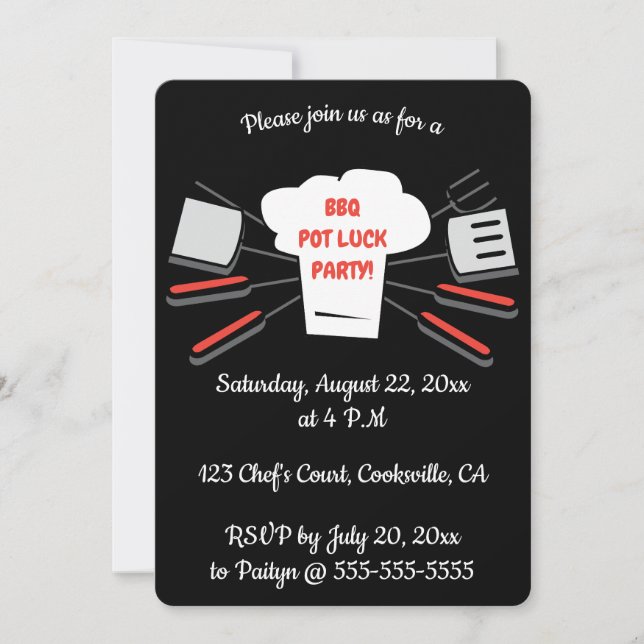 Editable Chefs Hat BBQ Party Invitation (Front)