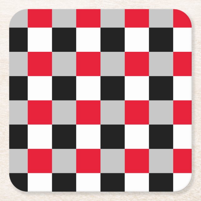 Editable chequerboard pattern square paper coaster (Front)