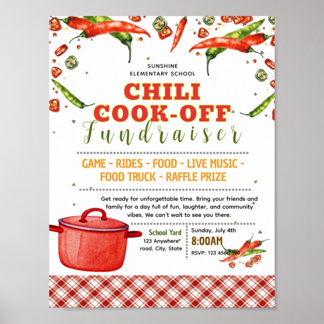Editable chilli cookoff fundraiser flyer poster (Front)