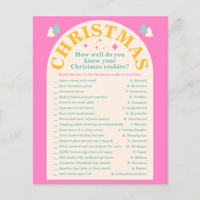 Editable, Christmas cookie, Holiday game card  (Front)