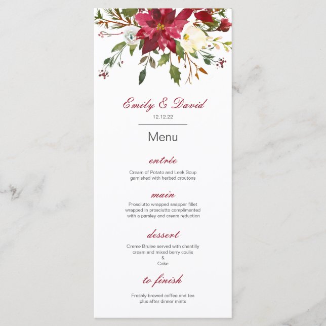 Editable Christmas Leaves, Winter themed Menu (Front)