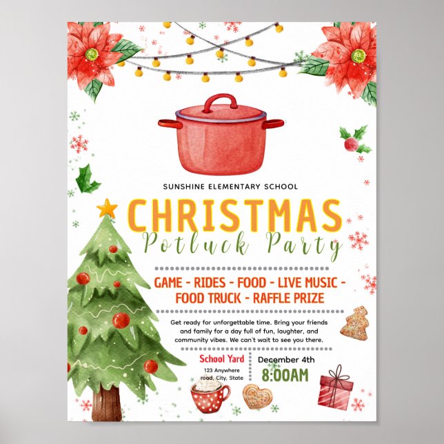 Editable christmas potluck fundraiser flyer poster (Front)