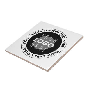 Editable Circular Text & Replaceable Logo B&W Ceramic Tile