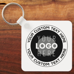 Editable Circular Text & Replaceable Logo   B&W Key Ring