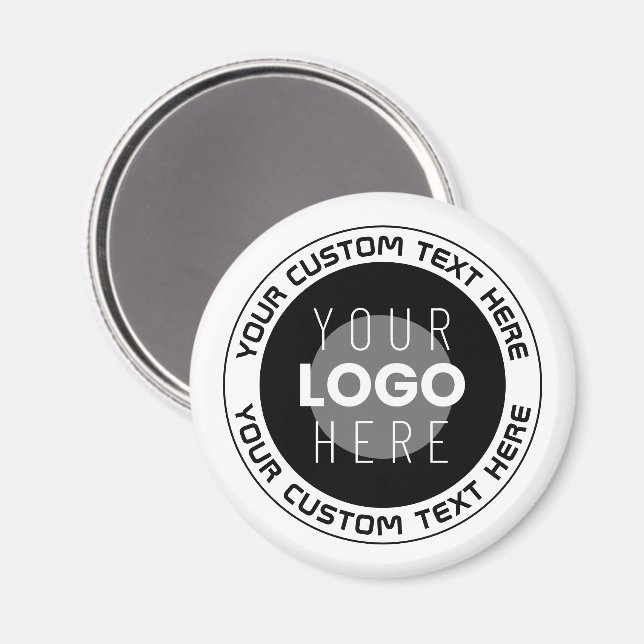 Editable Circular Text & Replaceable Logo | B&W Magnet (Front/Back)