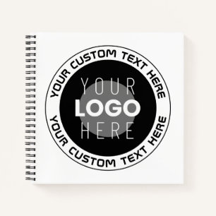 Editable Circular Text & Replaceable Logo B&W Notebook