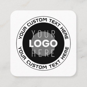 Editable Circular Text & Replaceable Logo B&W Square Business Card