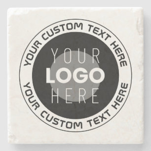 Editable Circular Text & Replaceable Logo   B&W Stone Coaster