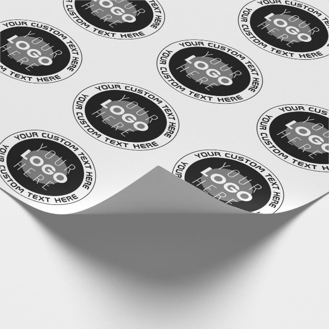 Editable Circular Text & Replaceable Logo | B&W Wrapping Paper (Corner)