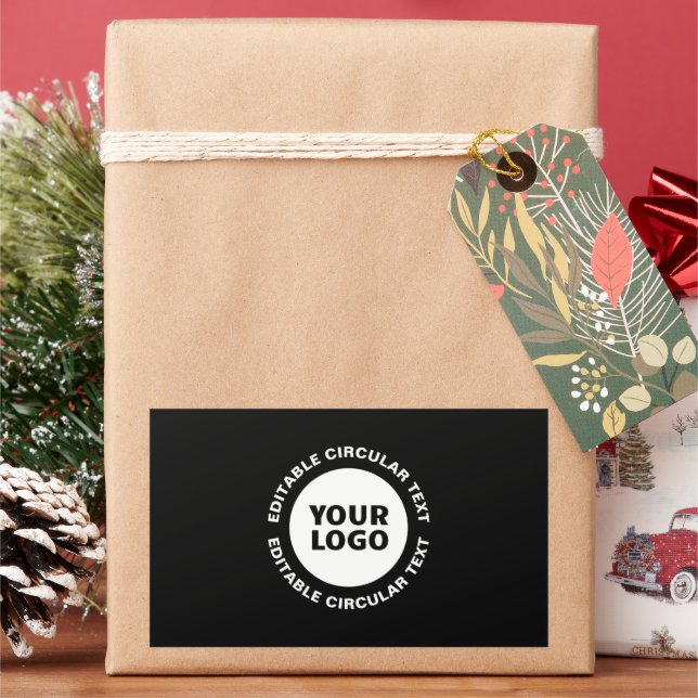 Editable Circular Text Template & Your Logo Rectangular Sticker (Holiday)