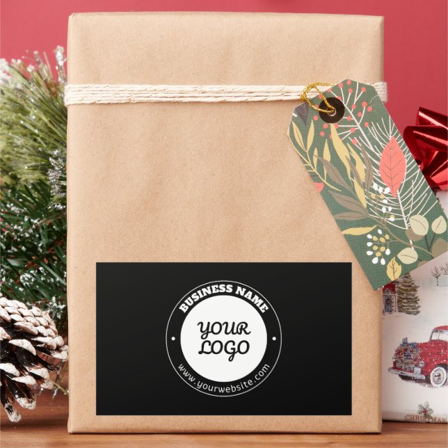 Editable Circular Text & Uploaded Logo Template  Rectangular Sticker (Holiday)