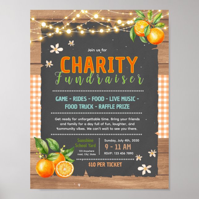 Editable citrus charity fundraiser flyer poster (Front)