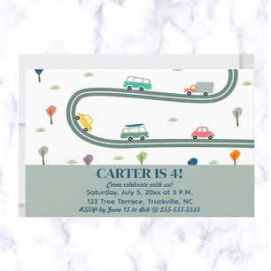 Editable City Traffic Cars Trucks Trees Birthday Invitation