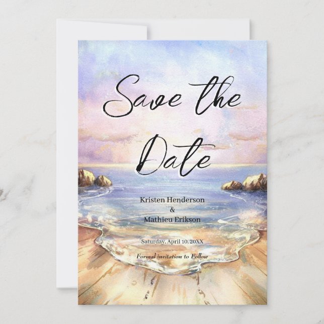 Editable Classic Beach Wedding Save The Date (Front)