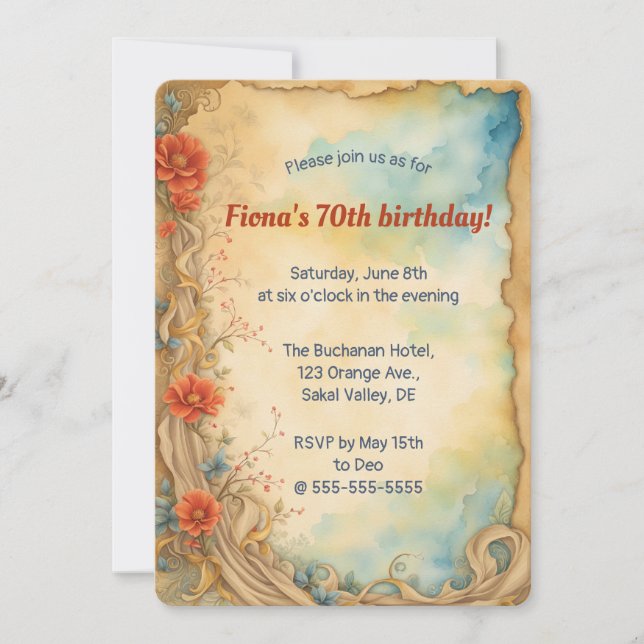 Editable Climbing Roses and Swirls Invitation (Front)
