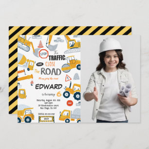 Editable Close the Road Construction photo Invitation