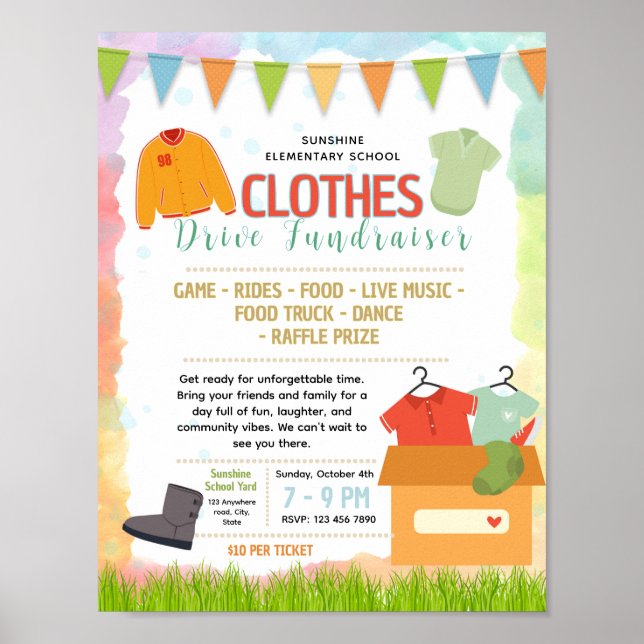 Editable clothing drive fundraiser flyer poster (Front)