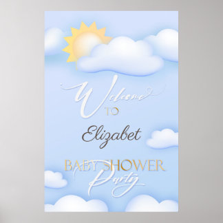 Editable cloudy Baby Shower Welcome Sign. Poster